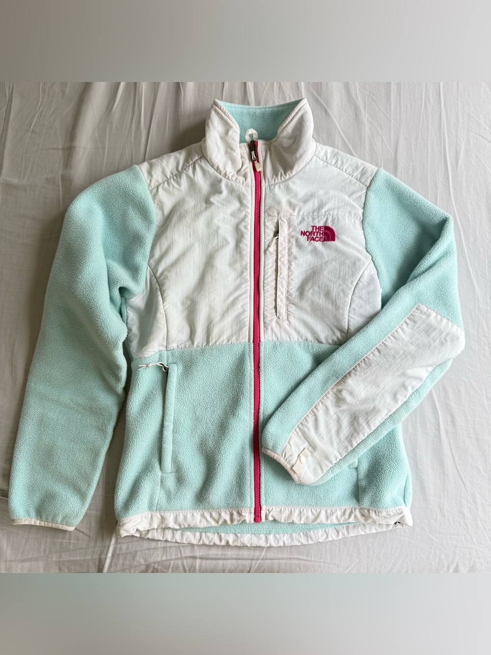 The North Face Mint Green/Blueish Fleece Jacket with Pink Zip
